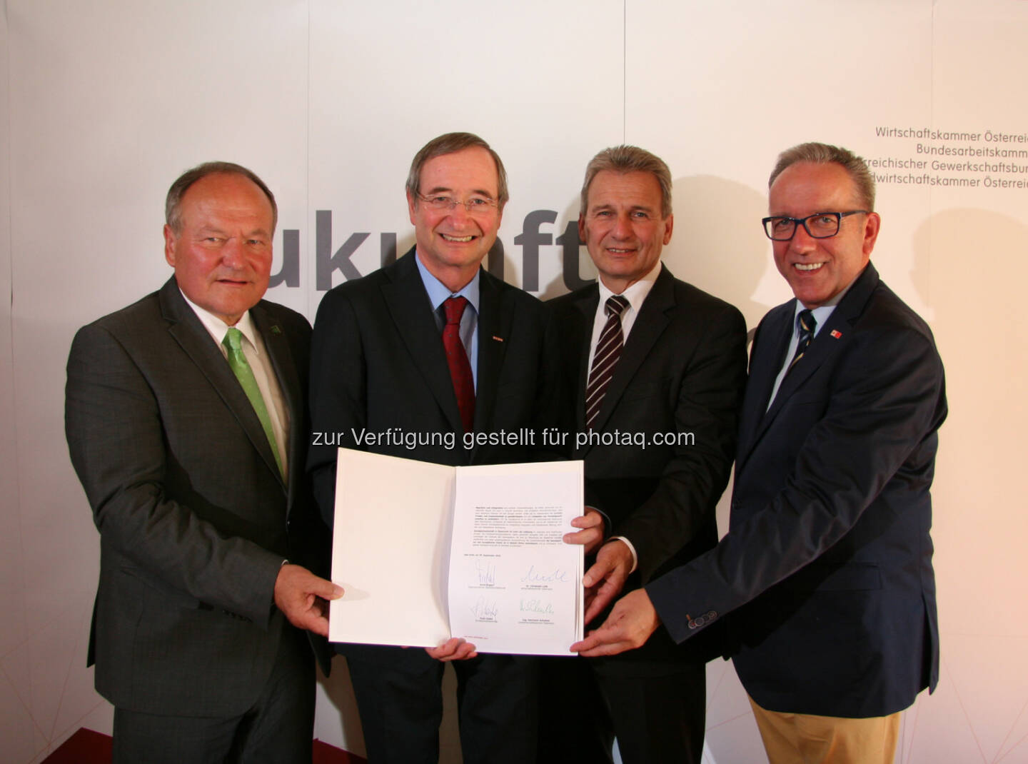 Hermann Schultes (LKÖ-Präsident), Christoph Leitl (WKÖ-Präsident), Erich Foglar (ÖGB-Präsident), Rudolf Kaske (Präsident der Bundesarbeitskammer) : 10. Bad Ischler Dialog: „70 Jahre Sozialpartnerschaft heißt in die Zukunft blicken“ : Fotocredit: WKÖ Presse/Blauensteiner