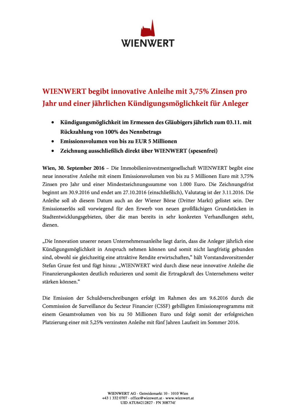 Wienwert: Neue Anleihe, Seite 1/2, komplettes Dokument unter http://boerse-social.com/static/uploads/file_1859_wienwert_neue_anleihe.pdf