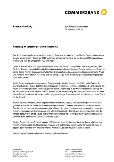 Commerzbank: Änderung im Vorstand, Seite 1/3, komplettes Dokument unter http://boerse-social.com/static/uploads/file_1860_commerzbank_anderung_im_vorstand.pdf (30.09.2016) 