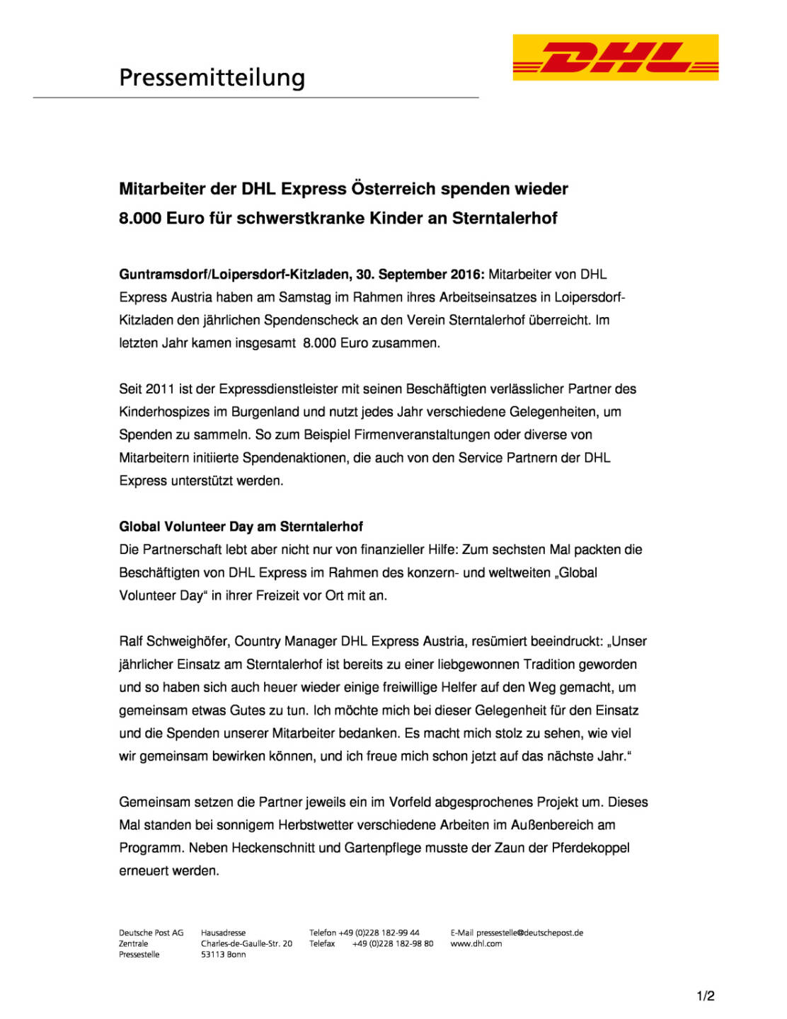 DHL Express Österreich Mitarbeiter: Spende für Sterntalerhof , Seite 1/2, komplettes Dokument unter http://boerse-social.com/static/uploads/file_1862_dhl_express_osterreich_mitarbeiter_spende_fur_sterntalerhof.pdf