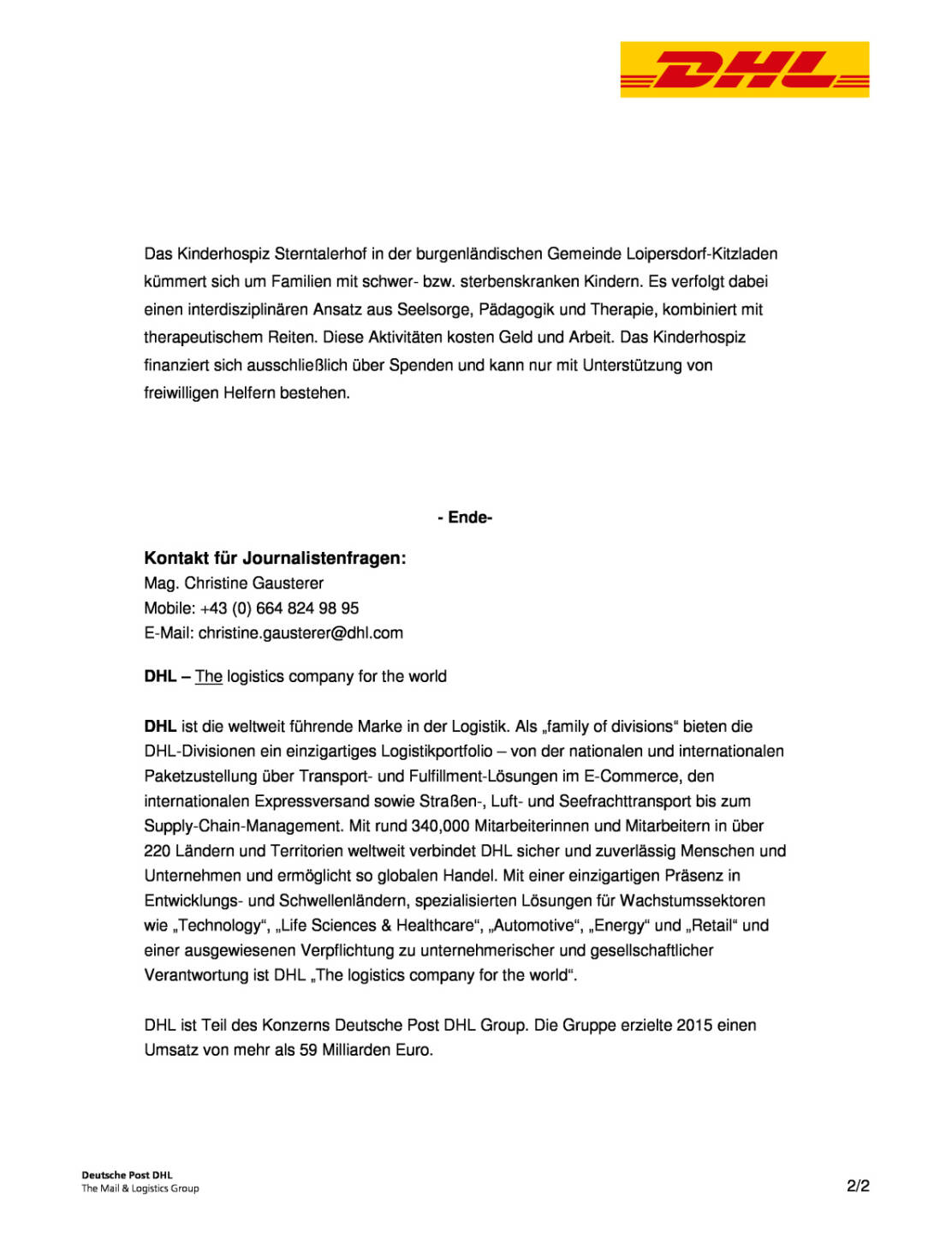 DHL Express Österreich Mitarbeiter: Spende für Sterntalerhof , Seite 2/2, komplettes Dokument unter http://boerse-social.com/static/uploads/file_1862_dhl_express_osterreich_mitarbeiter_spende_fur_sterntalerhof.pdf