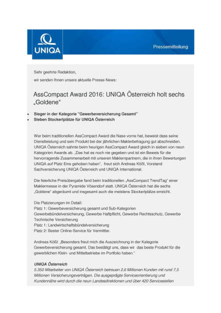 Uniqa Österreich: AssCompact Award 2016, Seite 1/2, komplettes Dokument unter http://boerse-social.com/static/uploads/file_1865_uniqa_osterreich_asscompact_award_2016.pdf (30.09.2016) 
