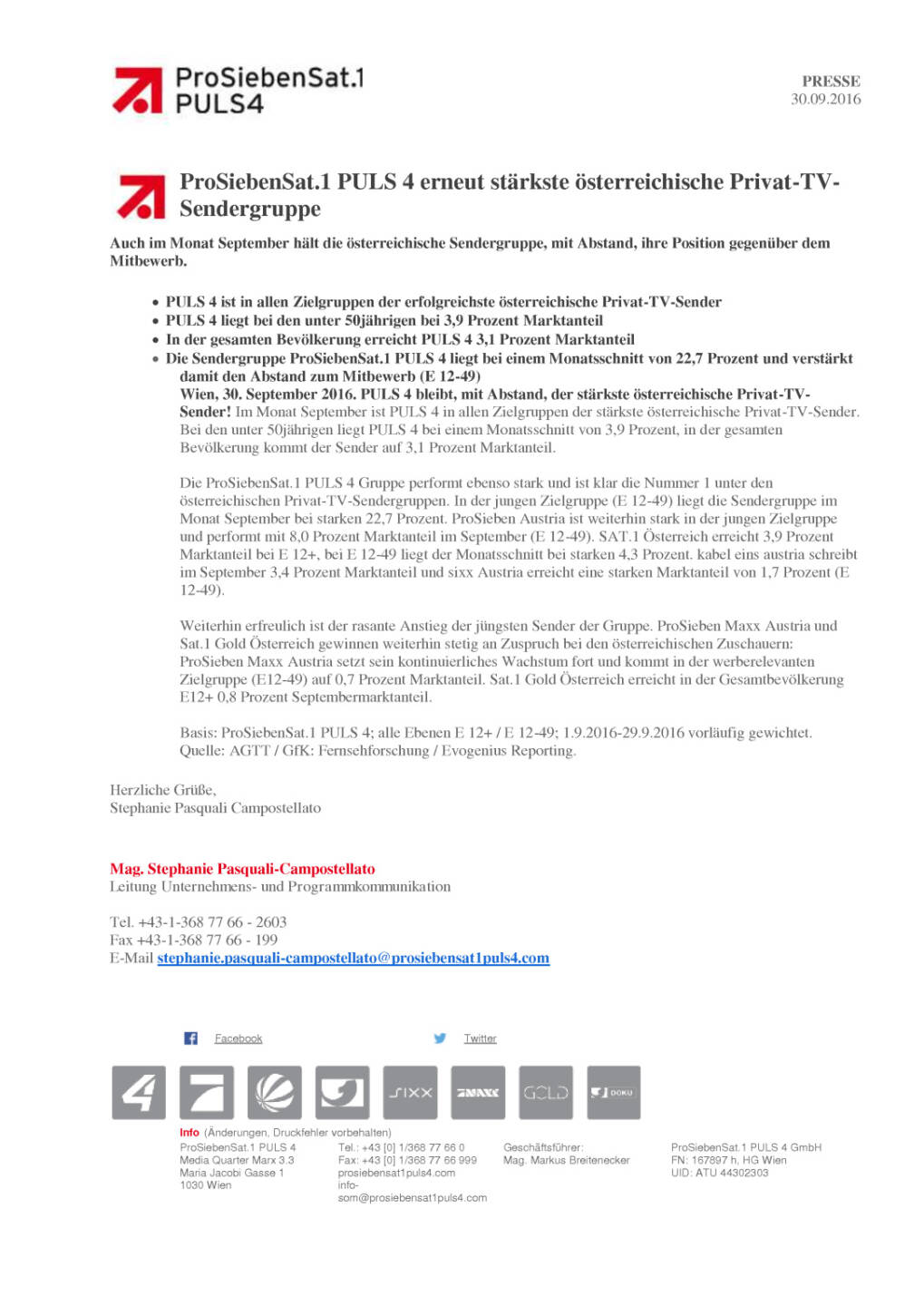ProSiebenSat.1 Puls 4: Stärkste österreichische Privat-TV-Sendergruppe, Seite 1/1, komplettes Dokument unter http://boerse-social.com/static/uploads/file_1866_prosiebensat1_puls_4_starkste_osterreichische_privat-tv-sendergruppe.pdf