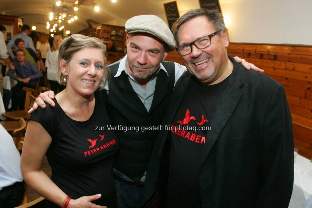 Michaela Eichinger, Herr Tischbein (Marcus Zbonek, Schauspieler, Texter und Musiker), Harald Sattler : Wiener Dialog Marketing-Agentur Sattler & Eichinger feierte ihr 11-jähriges Bestehen : Fotocredit: Sattler & Eichinger GmbH/APA-Fotoservice/Hautzinger, © Aussendung (04.10.2016) 