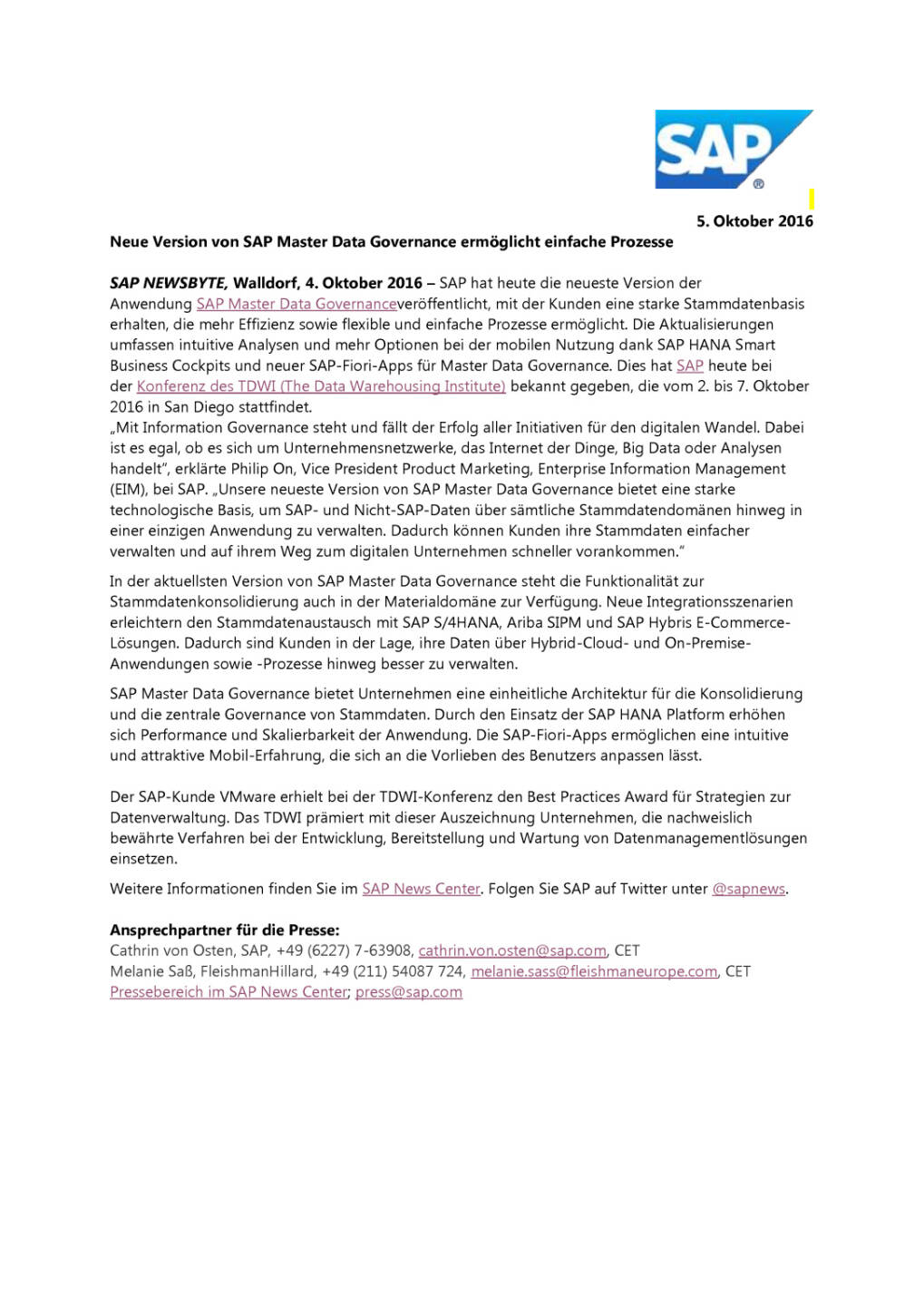 SAP Master Data Governance: Neue Version erm&ouml;glicht einfache Prozesse, Seite 1/1, komplettes Dokument unter http://boerse-social.com/static/uploads/file_1873_sap_master_data_governance_neue_version_ermoglicht_einfache_prozesse.pdf