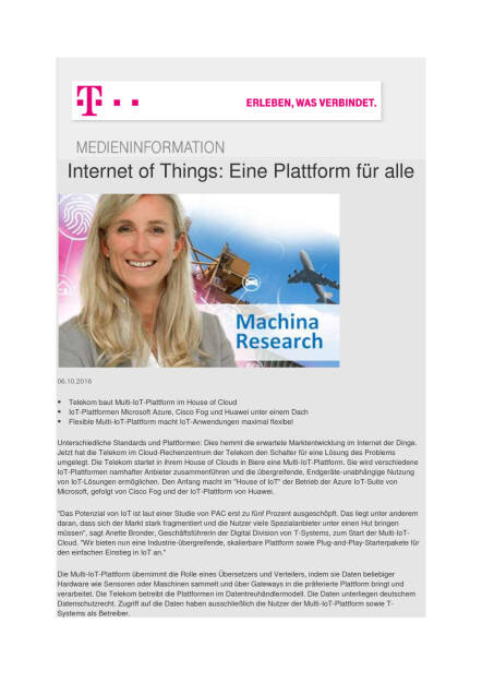 Deutsche Telekom: Internet of Things - eine Plattform für alle, Seite 1/2, komplettes Dokument unter http://boerse-social.com/static/uploads/file_1876_deutsche_telekom_internet_of_things_-_eine_plattform_fur_alle.pdf (06.10.2016) 