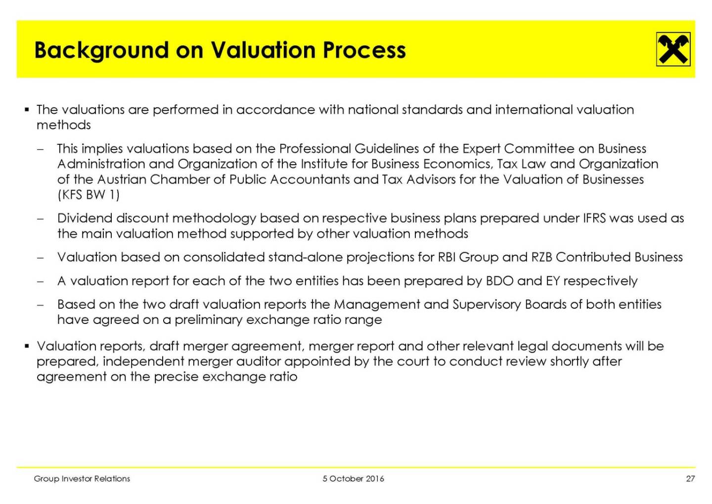 RBI - Background on Valuation Process