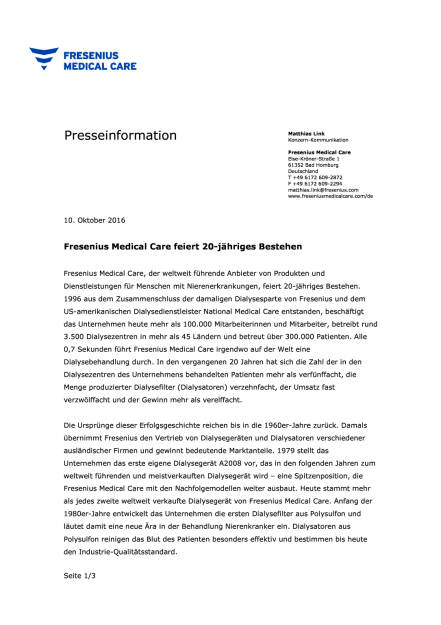Fresenius Medical Care feiert 20-jähriges Bestehen, Seite 1/3, komplettes Dokument unter http://boerse-social.com/static/uploads/file_1895_fresenius_medical_care_feiert_20-jahriges_bestehen.pdf (12.10.2016) 