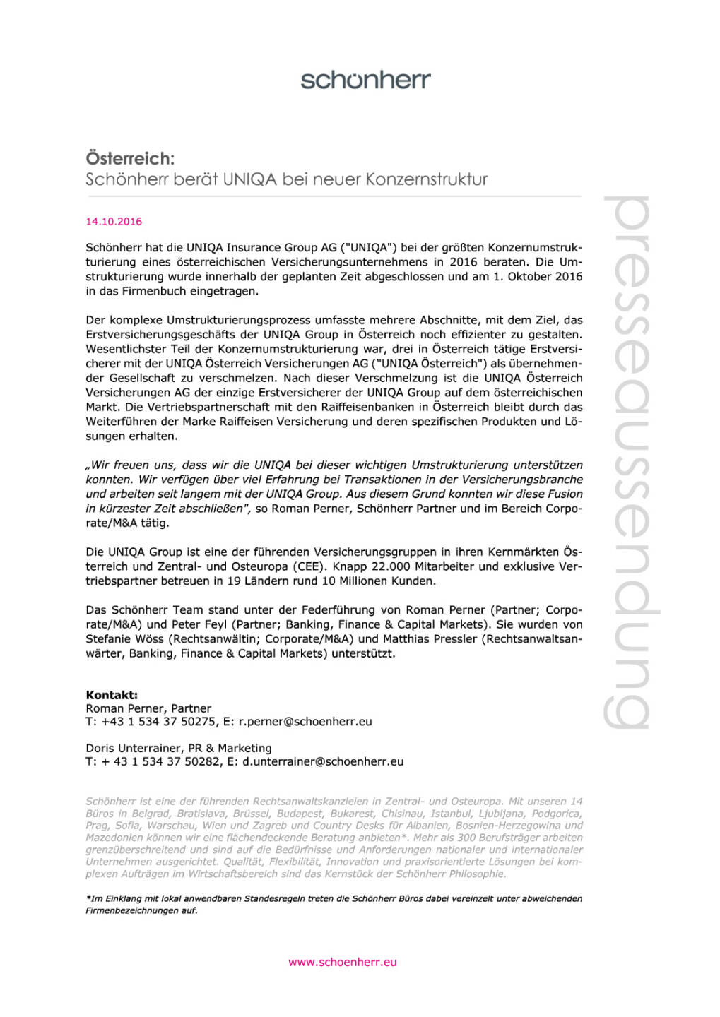Schönherr berät Uniqa bei neuer Konzernstruktur, Seite 1/1, komplettes Dokument unter http://boerse-social.com/static/uploads/file_1904_schonherr_berat_uniqa_bei_neuer_konzernstruktur.pdf