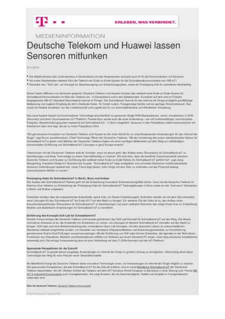 Deutsche Telekom und Huawei: Kommunikation mit Sensoren, Seite 1/1, komplettes Dokument unter http://boerse-social.com/static/uploads/file_1912_deutsche_telekom_und_huawei_kommunikation_mit_sensoren.pdf (20.10.2016) 