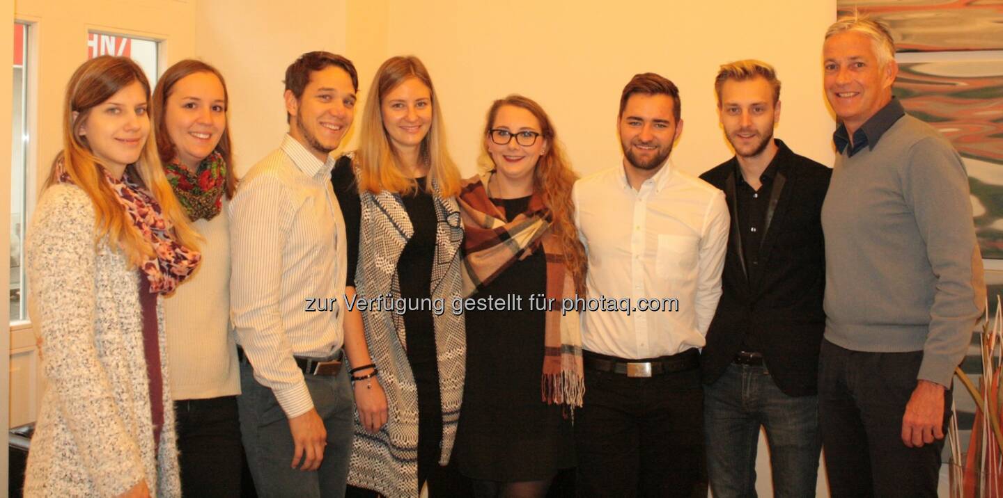 Marlene Wohlmuth, Theresa Mattes, Tobias Baldauf, Julia Radimsky, Laura Strauss, Patrick Stoiser (Assistent der GF), Manuel Winkler, Thomas Reisenzahn (GF) : Institut für Tourismus-Management (TM) der FHWien der WKW : Master-Studierende im Rahmen des TM Executive Clubs zu Gast bei Prodinger Tourismusberatung : Fotocredit: FHWien der WKW/Schmid