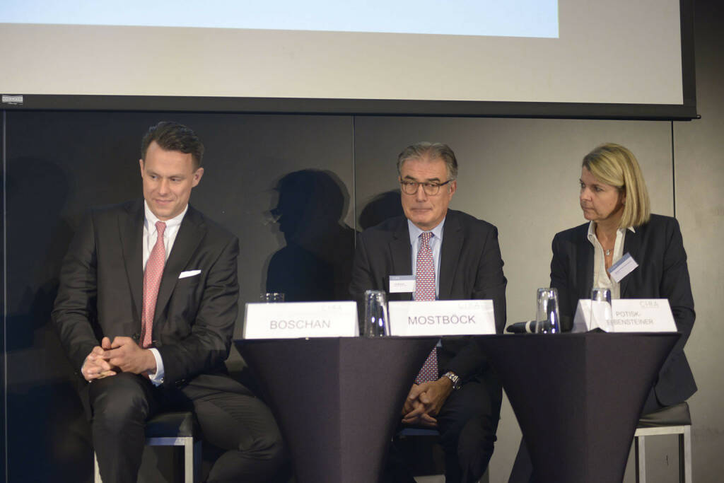 Christoph Boschan (Wiener Börse AG), Fritz Mostböck  (Erste Group Bank AG, ÖVFA), Barbara Potisk-Eibensteiner (RHI AG), © C.I.R.A./APA-Fotoservice/Bargad Fotograf/in: Nadine Bargad (23.10.2016) 