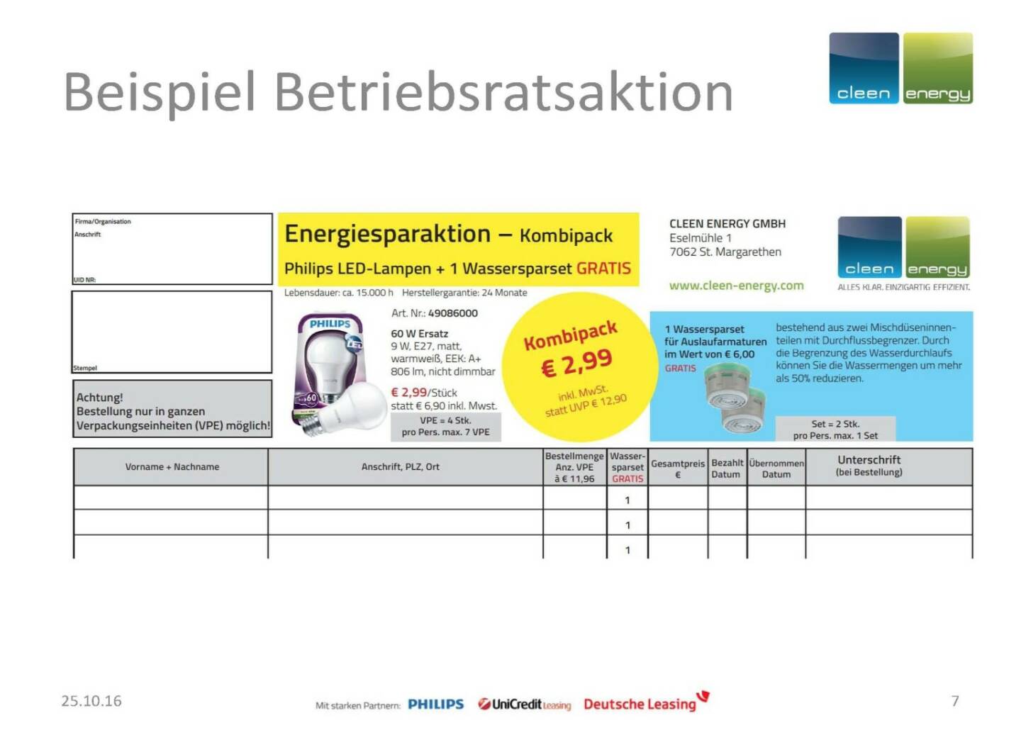 Cleen Energy - Betriebsaktion