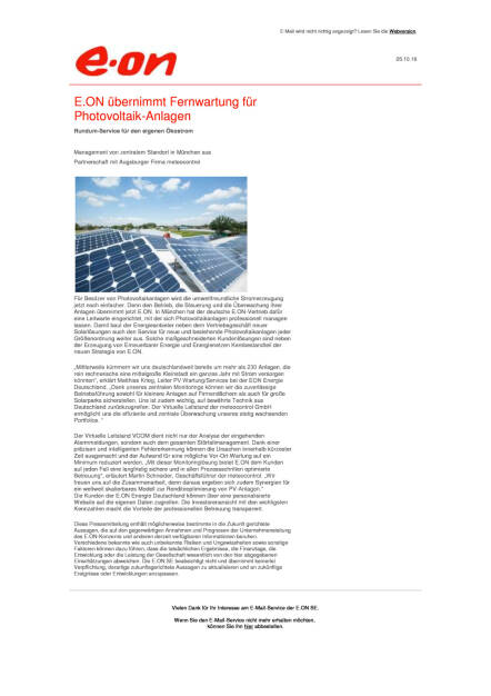 E.ON übernimmt Fernwartung für Photovoltaik-Anlagen, Seite 1/1, komplettes Dokument unter http://boerse-social.com/static/uploads/file_1931_eon_ubernimmt_fernwartung_fur_photovoltaik-anlagen.pdf (25.10.2016) 