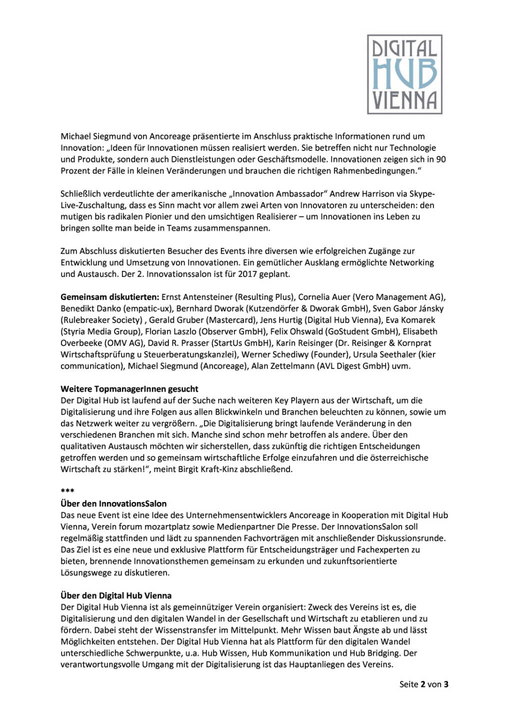 Digital Hub Vienna: Erster InnovationsSalon im forum mozartplatz, Seite 2/3, komplettes Dokument unter http://boerse-social.com/static/uploads/file_1932_digital_hub_vienna_erster_innovationssalon_im_forum_mozartplatz.pdf