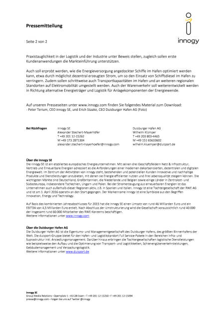innogy und Duisburger Hafen: strategische Partnerschaft, Seite 2/2, komplettes Dokument unter http://boerse-social.com/static/uploads/file_1945_innogy_und_duisburger_hafen_strategische_partnerschaft.pdf (27.10.2016) 