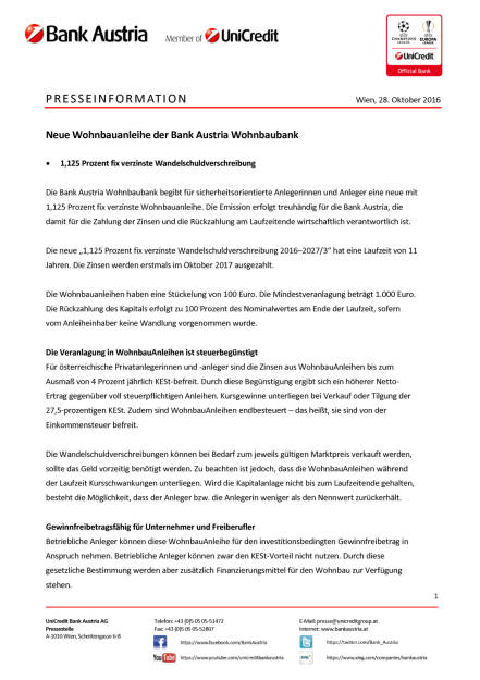 Bank Austria Wohnbaubank: Neue Wohnbauanleihe, Seite 1/3, komplettes Dokument unter http://boerse-social.com/static/uploads/file_1946_bank_austria_wohnbaubank_neue_wohnbauanleihe.pdf (28.10.2016) 