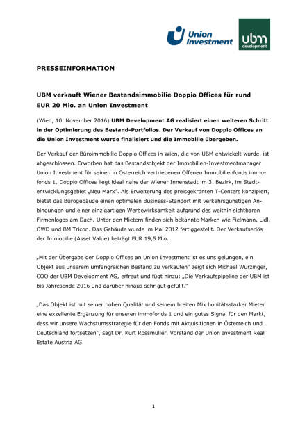 UBM verkauft Wiener Bestandsimmobilie Doppio Offices, Seite 1/3, komplettes Dokument unter http://boerse-social.com/static/uploads/file_1968_ubm_verkauft_wiener_bestandsimmobilie_doppio_offices.pdf (10.11.2016) 