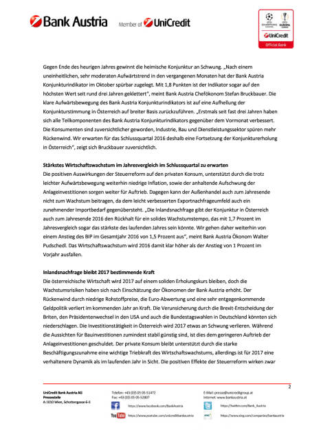 Bank Austira: Konjunktur in Österreich gewinnt zum Jahresende an Fahrt, Seite 2/5, komplettes Dokument unter http://boerse-social.com/static/uploads/file_1976_bank_austria_konjunkturindikator_oktober.pdf (15.11.2016) 