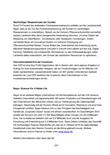 Bayer bei nachhaltigem Wassermanagement international führend , Seite 2/3, komplettes Dokument unter http://boerse-social.com/static/uploads/file_1979_bayer_bei_nachhaltigem_wassermanagement_international_fuehrend.pdf (15.11.2016) 