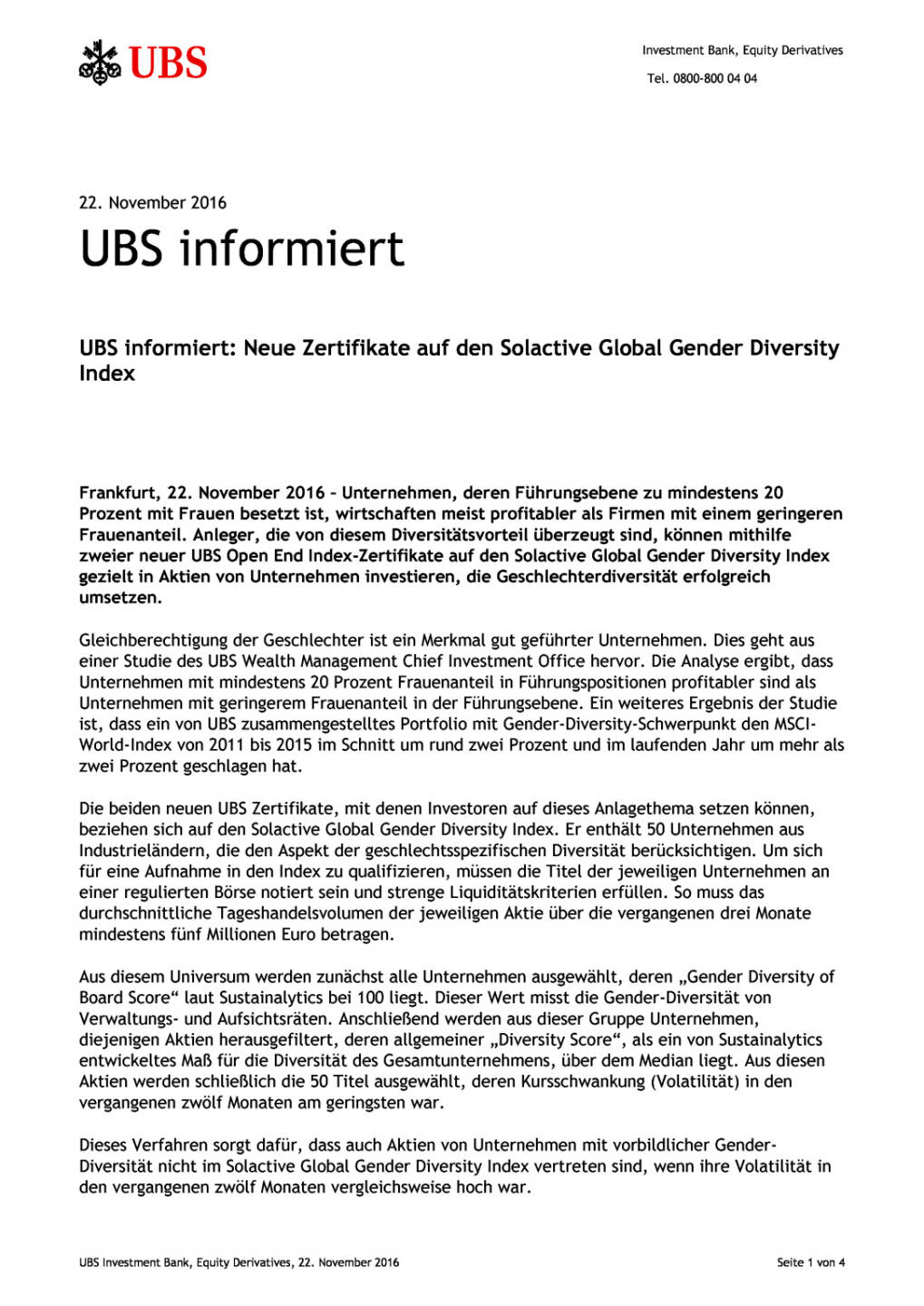 UBS: Neue Zertifikate auf den Solactive Global Gender Diversity Index, Seite 1/4, komplettes Dokument unter http://boerse-social.com/static/uploads/file_1988_ubs_neue_zertifikate_auf_den_solactive_global_gender_diversity_index.pdf