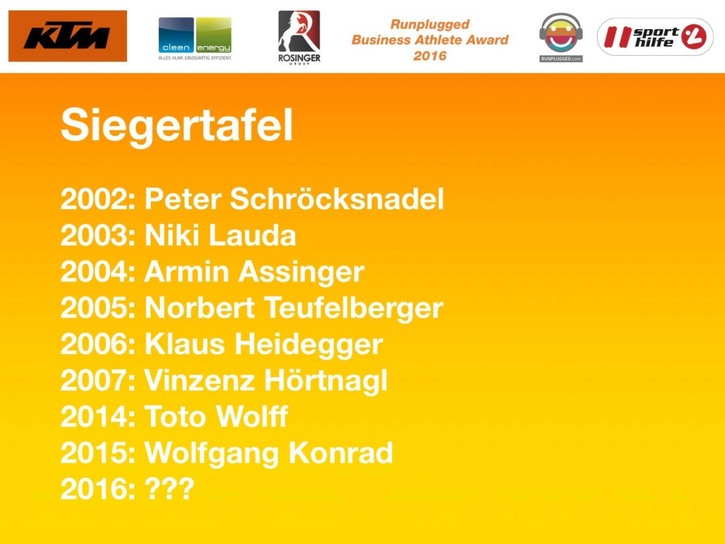 Business Athelete Award Siegertafel