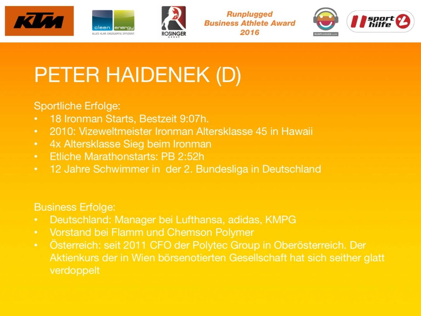 Business Athelete Award 2016 - Rang 1 Peter Haidenek