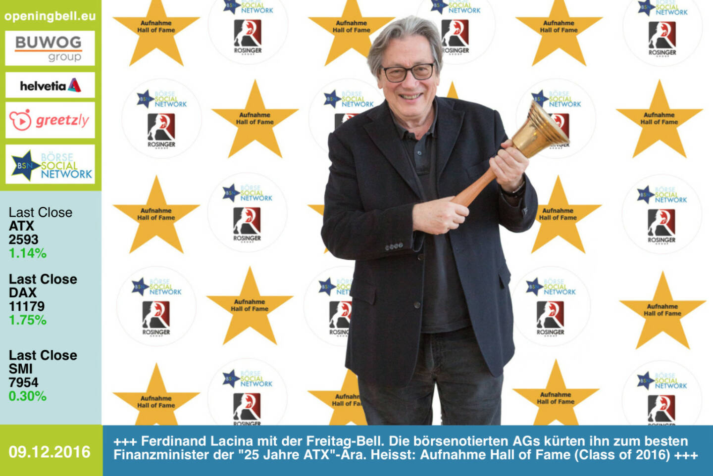 #openingbell am 9.12.: Ferdinand Lacina läutet die Opening Bell für Freitag. Die börsenotierten AGs kürten ihn zu Jahresbeginn zum besten Finanzminister der 25 Jahre ATX-Ära. Heisst: Aufnahme Hall of Fame (Class of 2016) siehe http://boerse-social.com/hall-of-fame https://www.facebook.com/groups/GeldanlageNetwork/  http://www.rosinger-gruppe.de