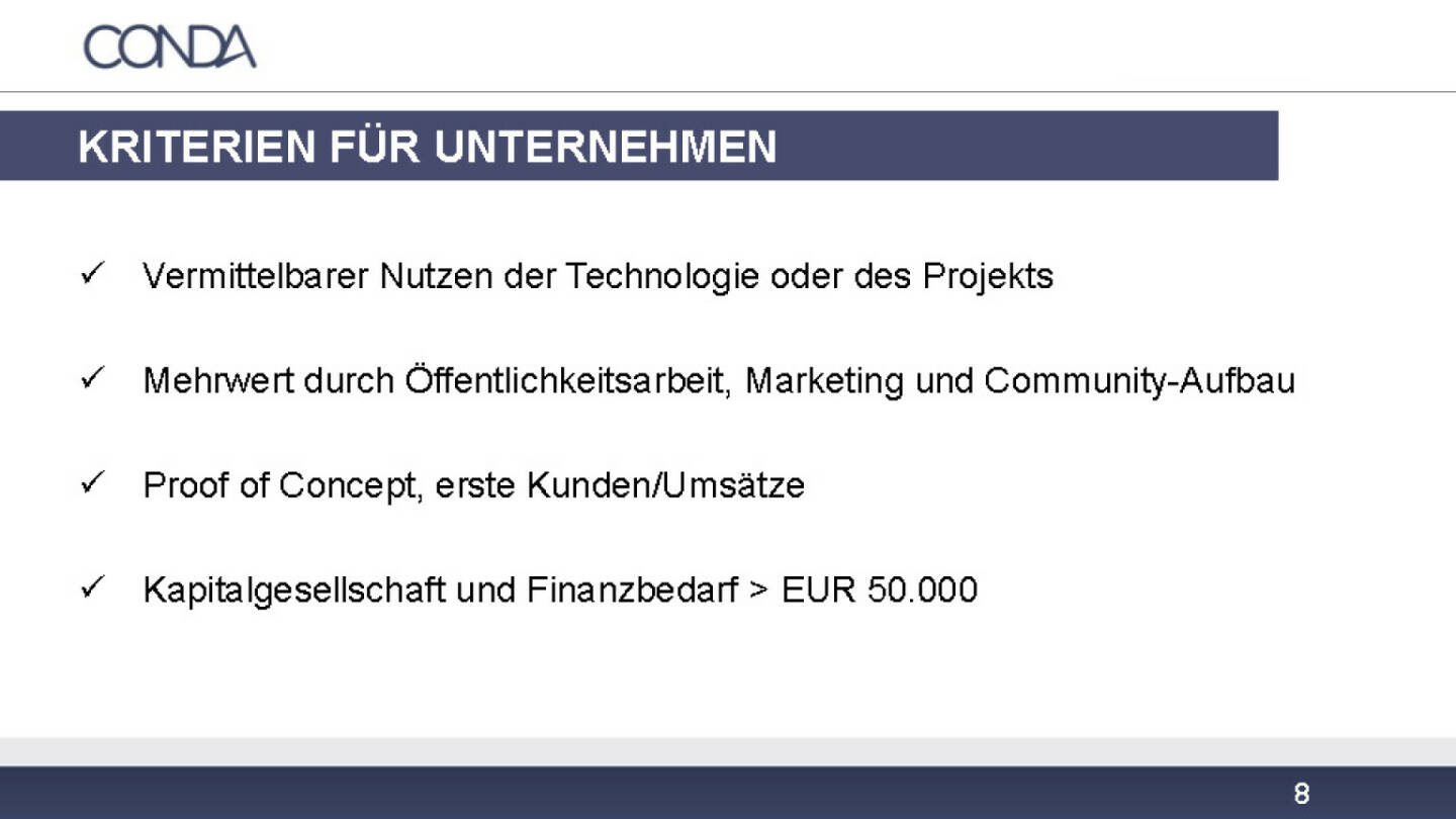 Conda Kriterien für Unternehmen