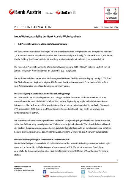 Neue Wohnbauanleihe der Bank Austria Wohnbaubank, Seite 1/3, komplettes Dokument unter http://boerse-social.com/static/uploads/file_2022_neue_wohnbauanleihe_der_bank_austria_wohnbaubank.pdf (15.12.2016) 