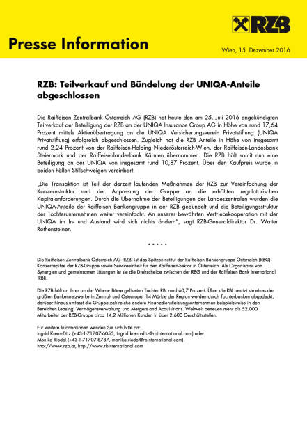 RZB: Teilverkauf und Bündelung der Uniqa-Anteile abgeschlossen, Seite 1/1, komplettes Dokument unter http://boerse-social.com/static/uploads/file_2025_rzb_teilverkauf_und_bündelung_der_uniqa-anteile_abgeschlossen.pdf (15.12.2016) 