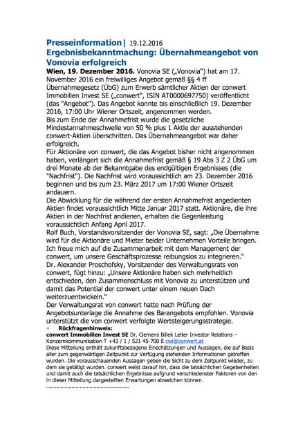 Conwert: Übernahmeangebot von Vonovia erfolgreich, Seite 1/2, komplettes Dokument unter http://boerse-social.com/static/uploads/file_2032_conwert_ubernahmeangebot_von_vonovia_erfolgreich.pdf (19.12.2016) 