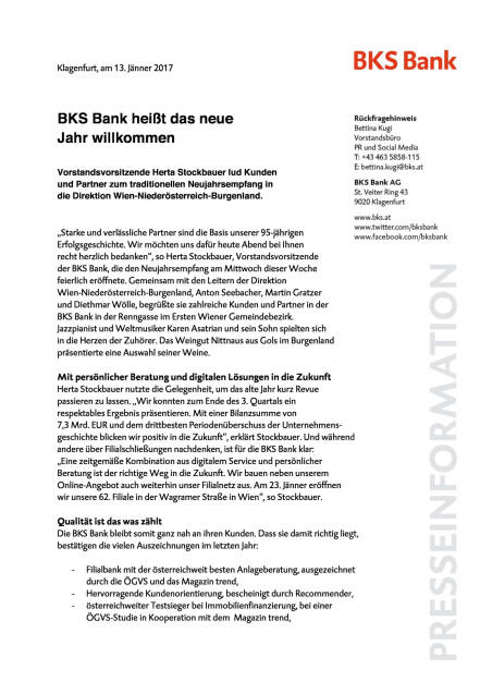 BKS Bank Neujahrsempfang, Seite 1/2, komplettes Dokument unter http://boerse-social.com/static/uploads/file_2058_bks_bank_neujahrsempfang.pdf (13.01.2017) 