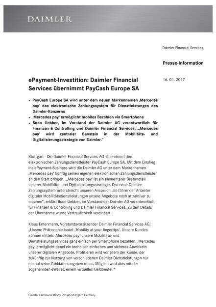 Daimler Financial Services übernimmt PayCash Europe SA, Seite 1/2, komplettes Dokument unter http://boerse-social.com/static/uploads/file_2061_daimler_financial_services_ubernimmt_paycash_europe_sa.pdf (16.01.2017) 