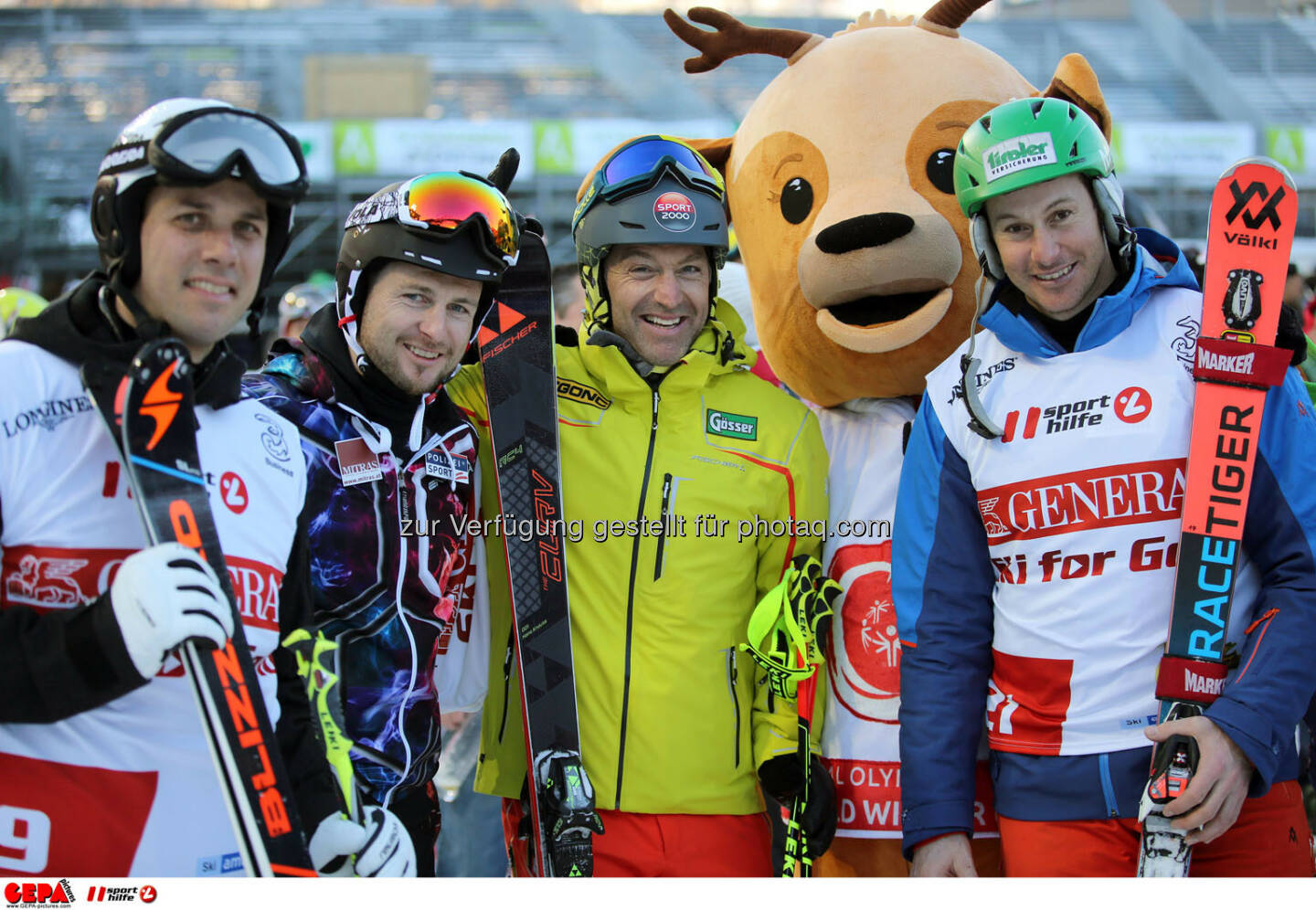 Ski for Gold Charity Race. Image shows Mario Matt, Reinfried Herbst, Hans Knauss, maskot Luis and Manfred Pranger. Keywords: Special Olympics World Winter Games, SOWWG Austria 2017 preview. Photo: GEPA pictures/ Daniel Goetzhaber