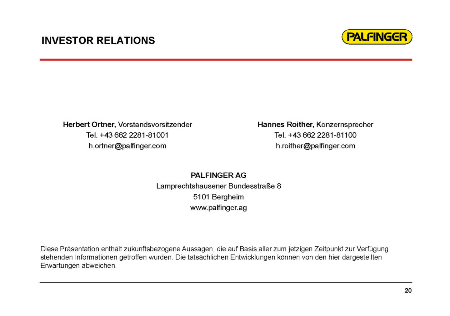 Palfinger - Investor Relations