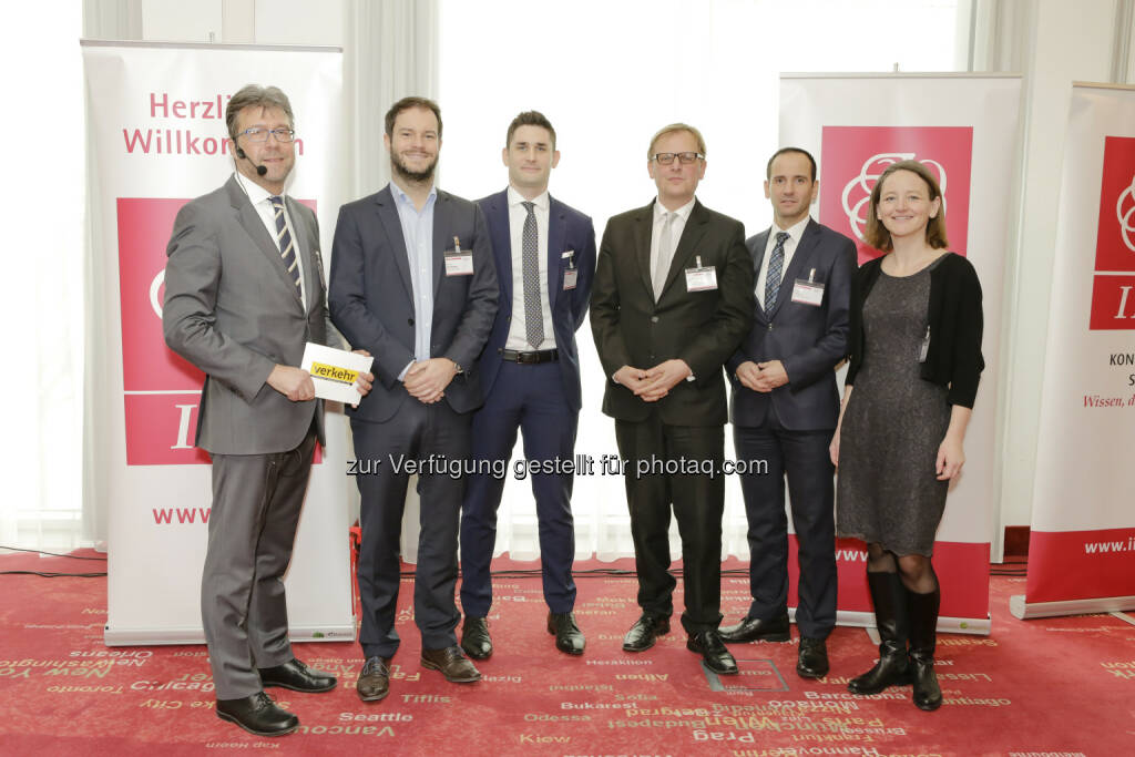 Bernd Winter, Chefredakteur Verkehr; Andreas Weinberger, Uber; Harald Jony, ÖBB-Infrastruktur AG; Markus Ossberger, Wiener Linien GmbH & Co KG; Christian Ebner, ASFINAG Service GmbH; Barbara Steffl, IIR GmbH; - IIR GmbH: Wie lange fahren wir noch selbst? (Fotocredit: IIR GmbH), © Aussender (02.02.2017) 