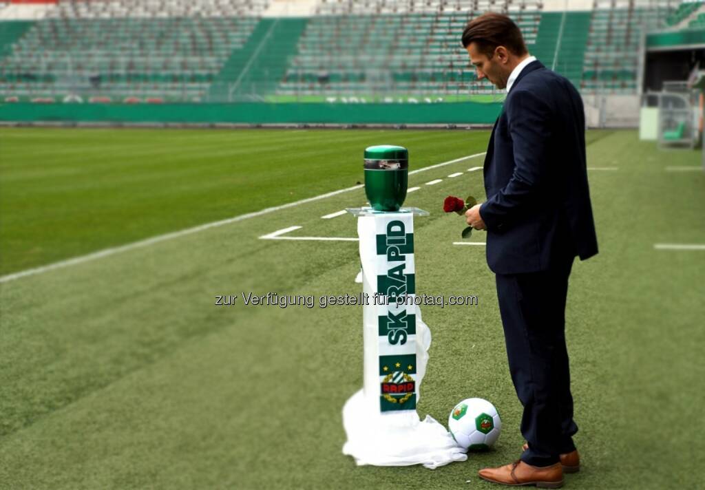 Eventbestattung KG: „Grün-weiß bis über den Tod hinaus….“ - Trauerfeier für Rapid-Fans im neuen Allianz Stadion. (Fotocredit: Eventbestattung), © Aussender (06.02.2017) 