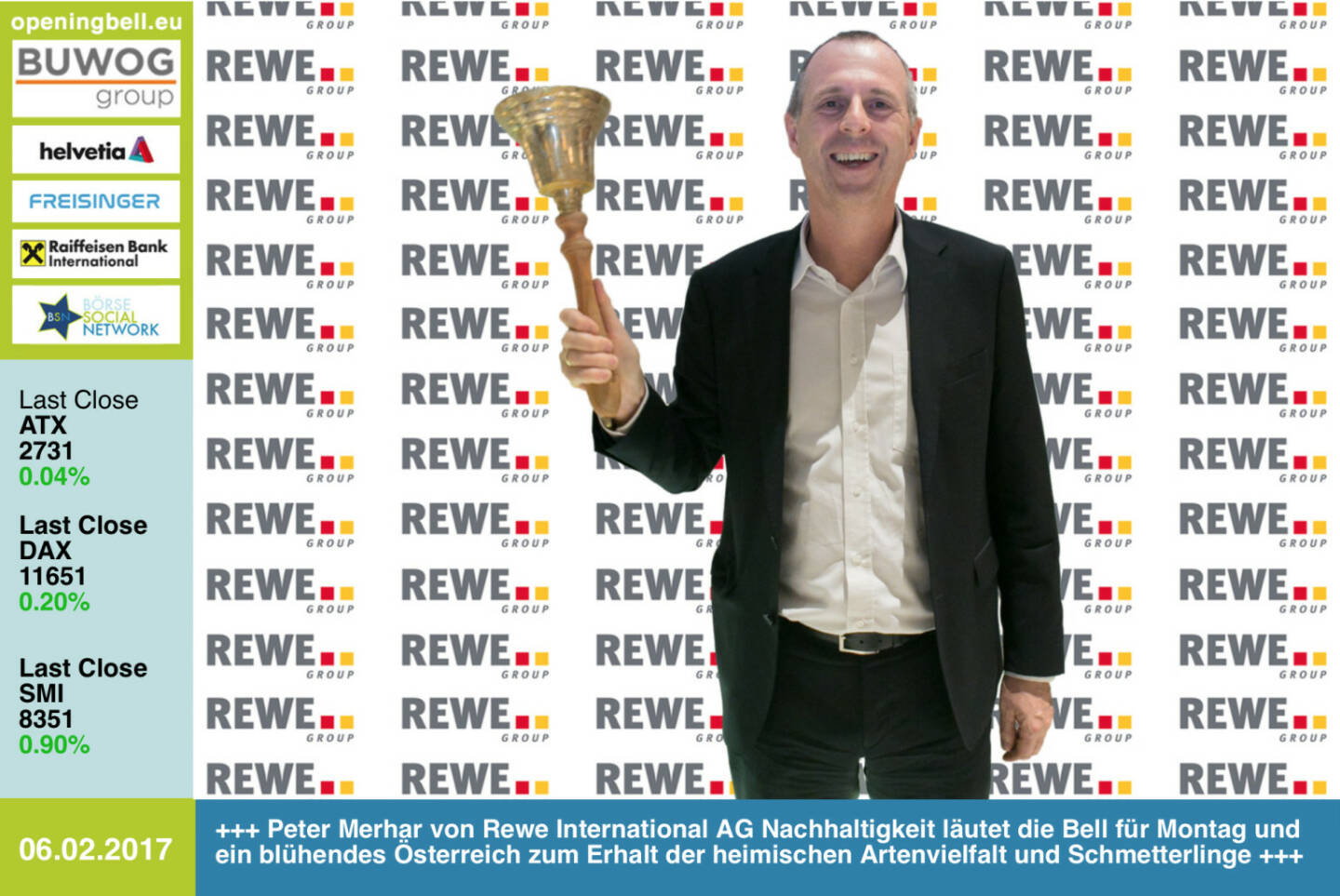 #openingbell am 6.2.: Peter Merhar von Rewe International AG Nachhaltigkeit läutet die Opening Bell für Montag und ein blühendes Österreich zum Erhalt der heimischen Artenvielfalt und  Schmetterlinge  https://www.bluehendesoesterreich.at/ https://www.facebook.com/groups/GeldanlageNetwork/