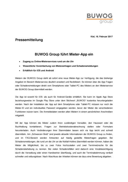 Buwog Group führt Mieter-App ein, Seite 1/2, komplettes Dokument unter http://boerse-social.com/static/uploads/file_2116_buwog_group_fuhrt_mieter-app_ein.pdf (16.02.2017) 