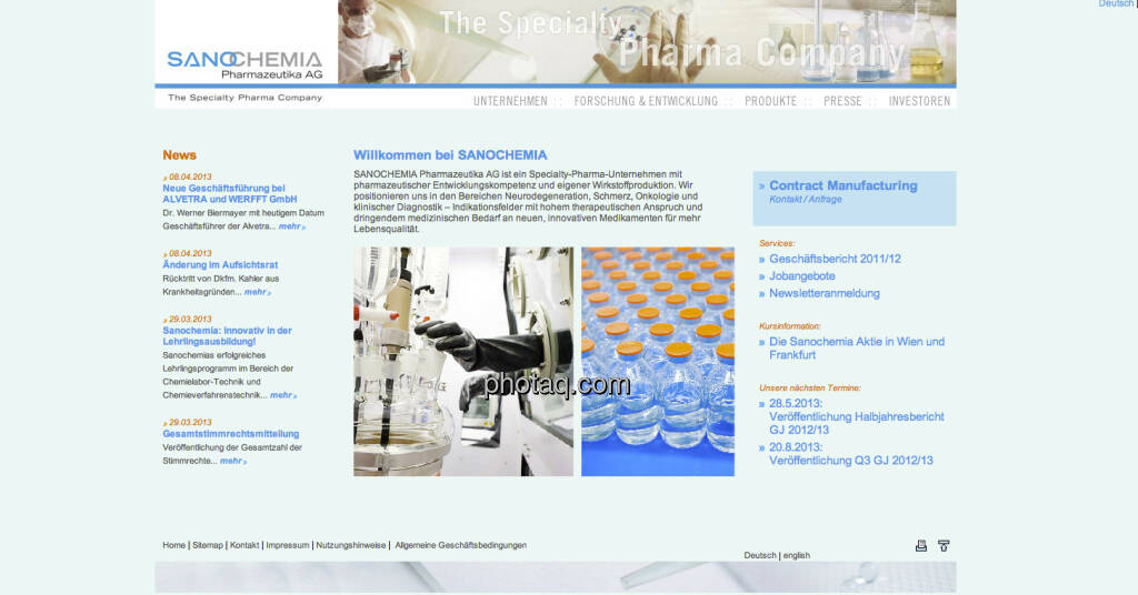Die Sanochemia-Aktie startete am 12. Mai 1999 an der Frankfurter Börse (12.05.2013) 