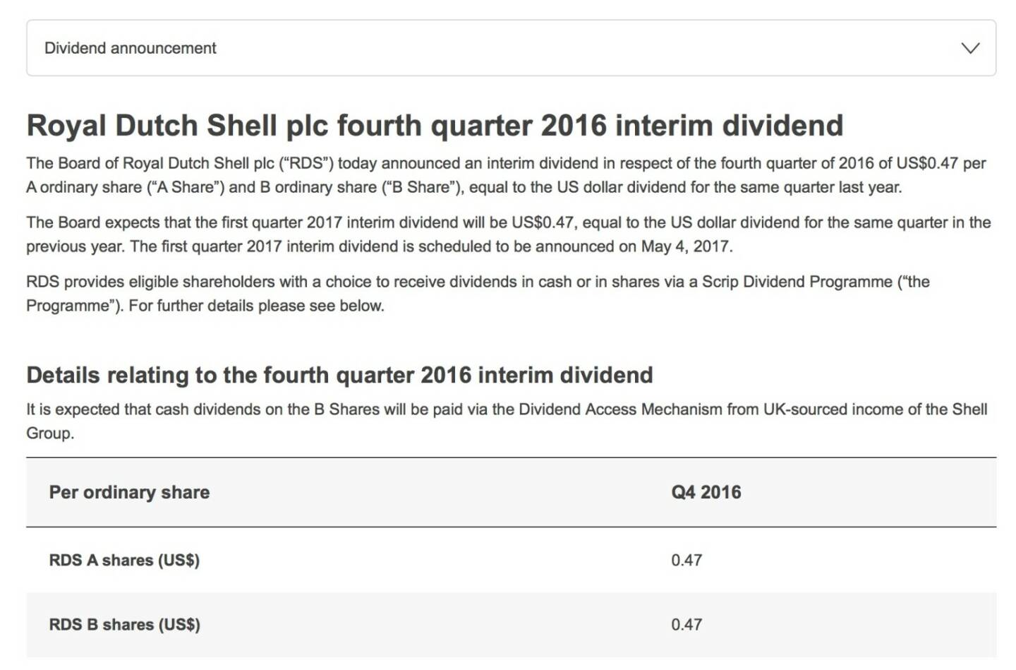 Indexevent Rosinger-Index 18: Royal Dutch Shell A-Dividende
16.2.
Dividende 0,47 USD (0,44 EUR)
-> Erhöhung Stückzahl um 1,71 Prozent