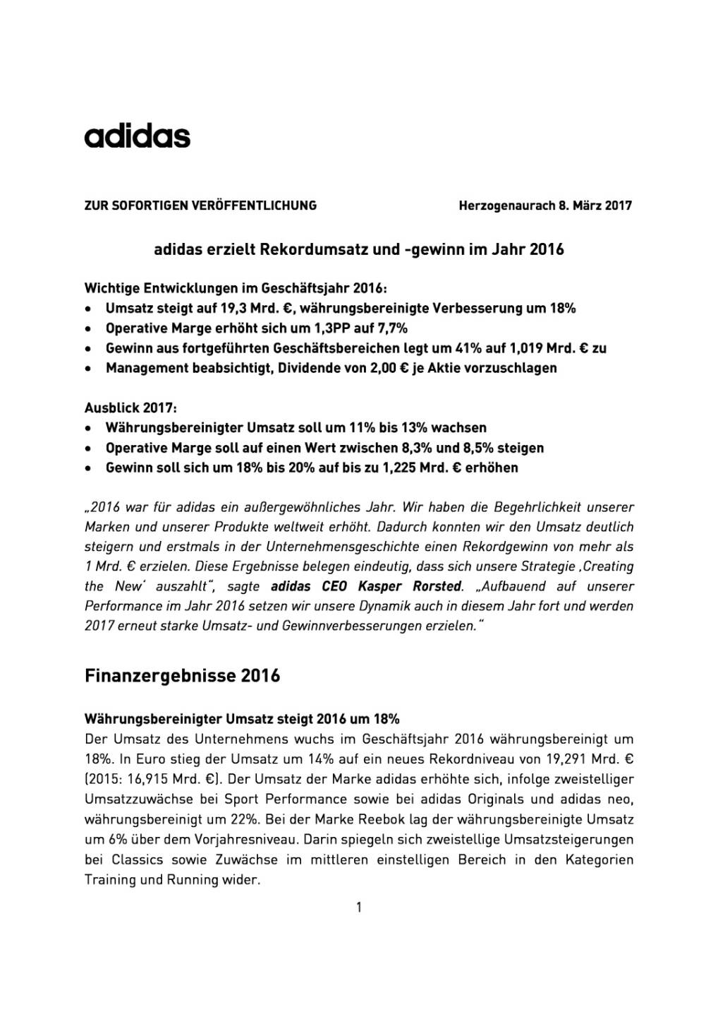 adidas: Finanzergebnisse 2016, Seite 1/9, komplettes Dokument unter http://boerse-social.com/static/uploads/file_2144_adidas_finanzergebnisse_2016.pdf