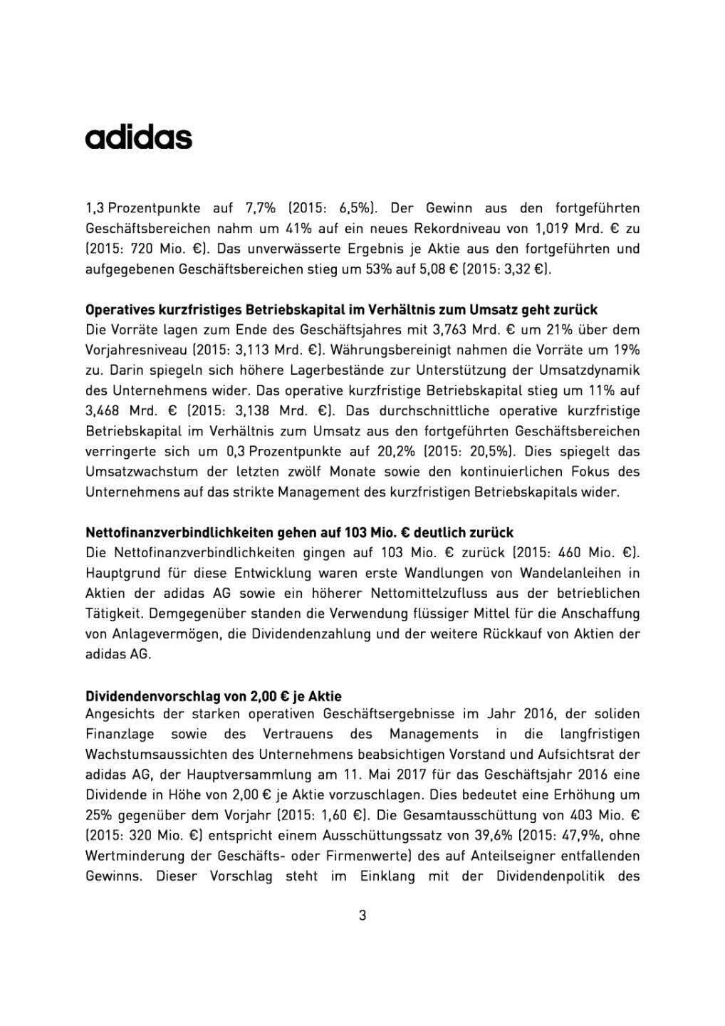 adidas: Finanzergebnisse 2016, Seite 3/9, komplettes Dokument unter http://boerse-social.com/static/uploads/file_2144_adidas_finanzergebnisse_2016.pdf