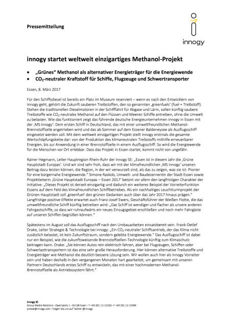 innogy startet weltweit einzigartiges Methanol-Projekt, Seite 1/2, komplettes Dokument unter http://boerse-social.com/static/uploads/file_2148_innogy_startet_weltweit_einzigartiges_methanol-projekt.pdf (08.03.2017) 