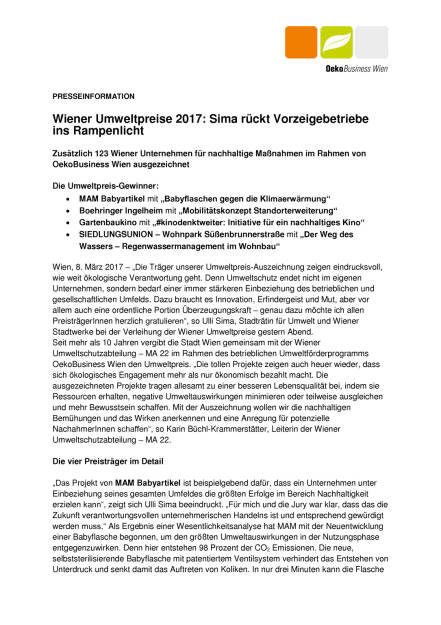 Wiener Umweltpreise 2017: Sima rückt Vorzeigebetriebe ins Rampenlicht, Seite 1/3, komplettes Dokument unter http://boerse-social.com/static/uploads/file_2150_wiener_umweltpreise_2017_sima_ruckt_vorzeigebetriebe_ins_rampenlicht.pdf (08.03.2017) 