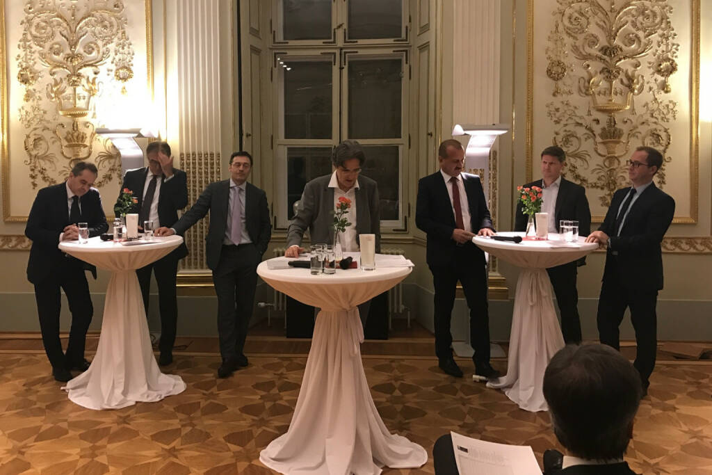 Wolfgang Matejka, Fritz Mostböck, Roland Neuwirth, Martin Kwauka, Alois Wögerbauer, Günther Schmitt, Ernst Tertilt beim Wiener Aktien Award 2017 in der Capital Bank (09.03.2017)