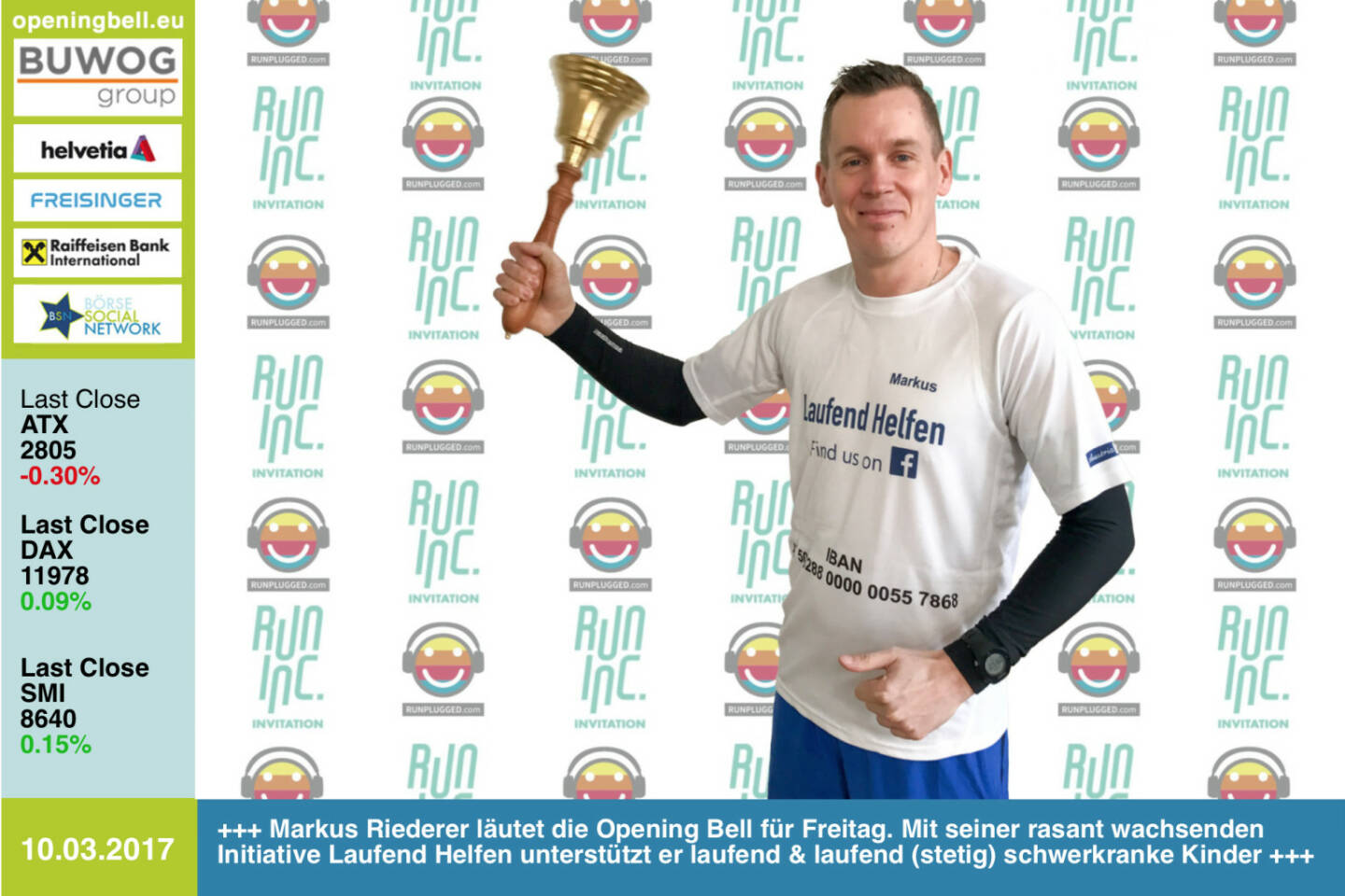 #openingbell am 10.3.: Markus Riederer läutet die Opening Bell für Freitag im Rahmen der RunInc-Invitation. Mit seiner rasant wachsenden Initiative Laufend Helfen unterstützt er laufend & laufend (stetig) schwerkranke Kinder https://www.facebook.com/Teammarkuslaeuft/ https://www.facebook.com/groups/Sportsblogged http://www.runinc.at http://www.runplugged.com