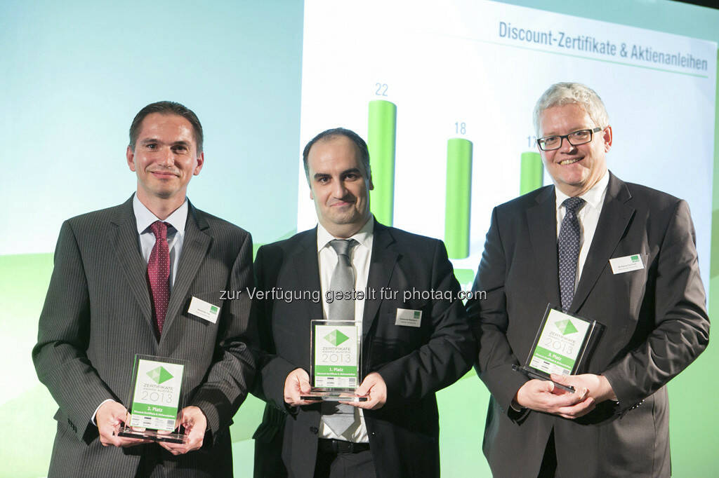 Alexander Irza (Erste Group), Aleksandar Makuljevic (RCB), Wolfgang Gerhardt (Vontobel), © Martina Draper für BE / finanzmarktfoto.at (14.05.2013) 