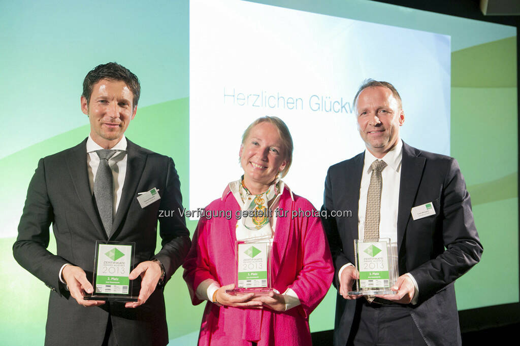 Thomas Schaufler (Erste Group), Heike Arbter (RCB), Frank Weingarts (UniCredit), © Martina Draper für BE / finanzmarktfoto.at (14.05.2013) 